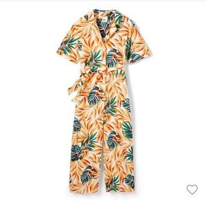 Tabitha Brown Tropical Resort Leaf Shirt Jumpsuit Tie Waist XS NWT